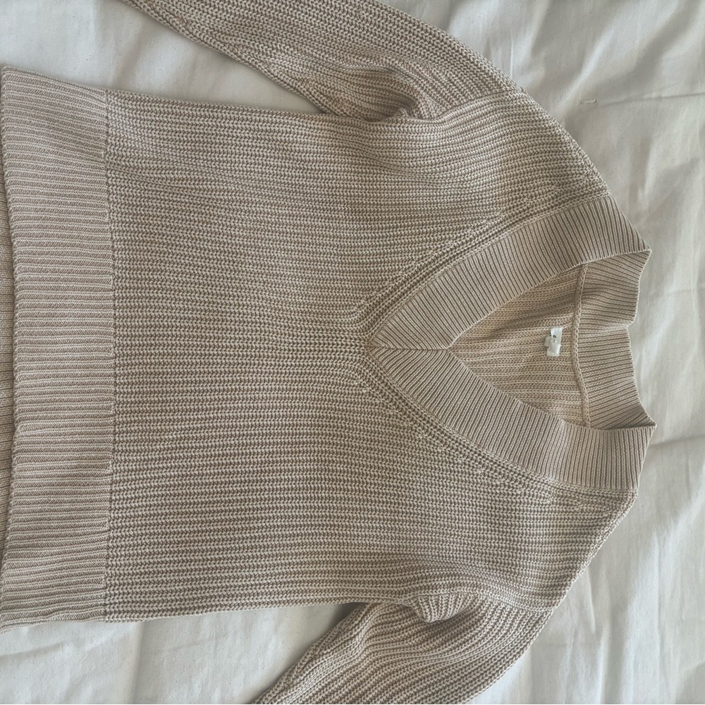Aerie Cozy Beige V-Neck Sweater